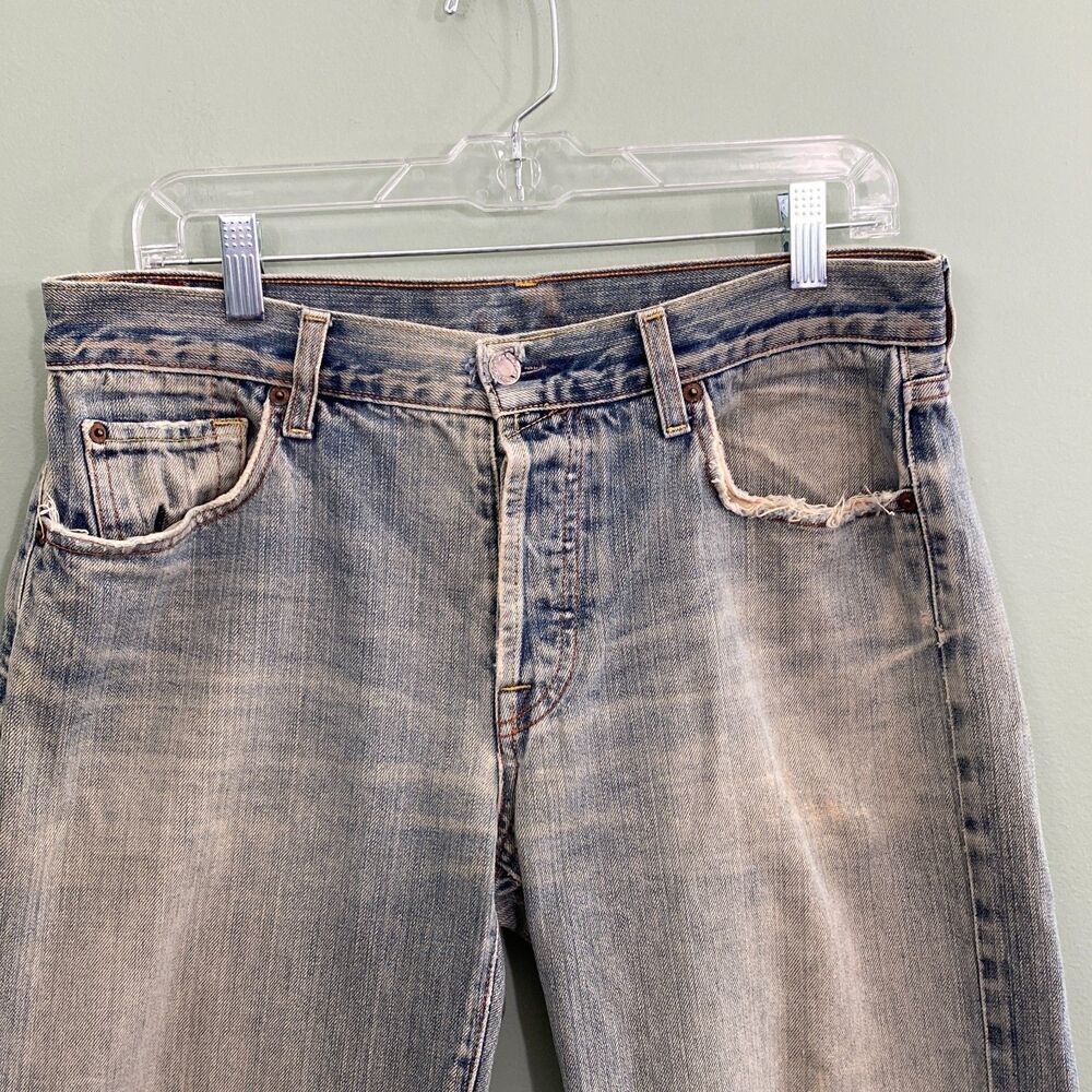 7 For all Mankind Jeans Relax Straight Button Fly Distressed Mens 33x31.5 Grunge - Picture 4 of 16